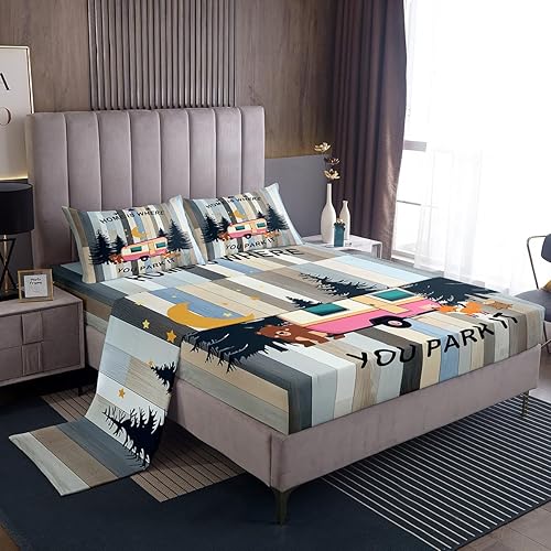 Vista 37 de Erosebridal Juego de sábanas de Happy Camping King, accesorios para cámper para niños, adolescentes y adultos, sábana bajera ajustable de dibujo