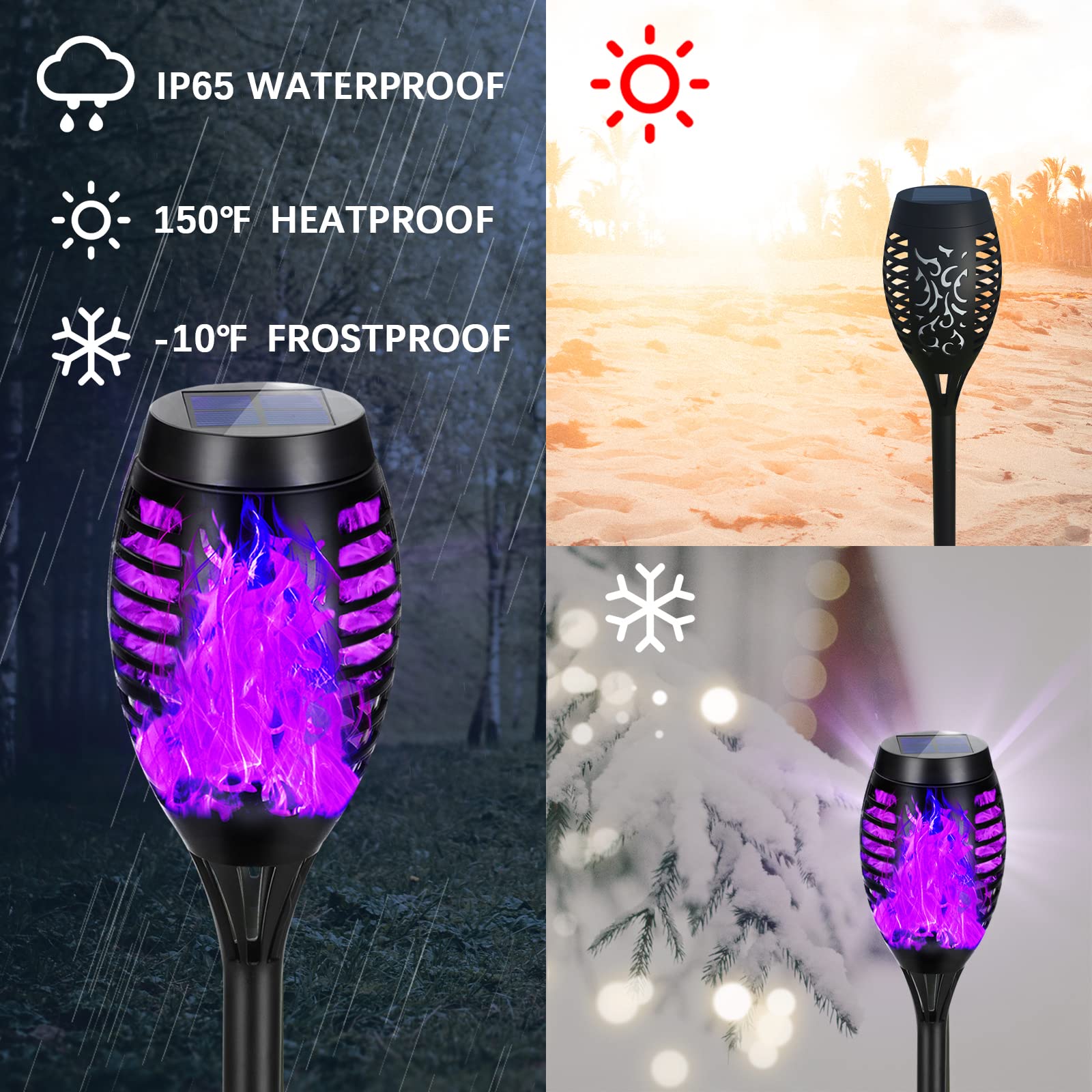 AOUNQ Solar Lights Outdoor Waterperoof Purple,�2023 Upgraded 】Outdoor Solar Torch Lights with Flickering Flame, 12Pack Mini Solar Outdoor Lights for Garden Yard Patio Pathway Decoration - Auto On/Off