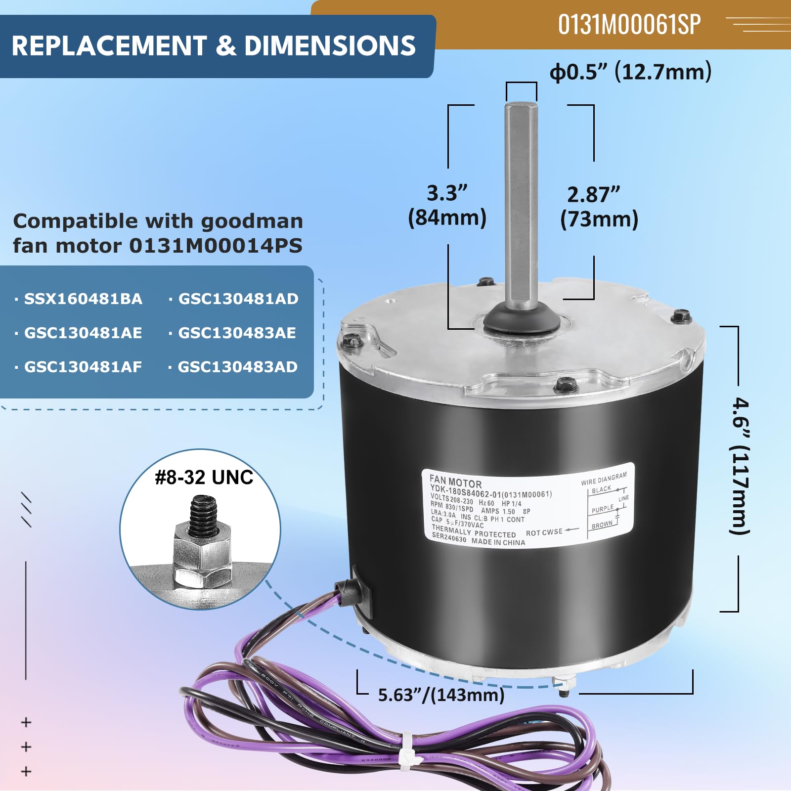 0131M00061SP - Motor eléctrico de alto par de 1/4 HP, motor duradero de grado industrial de 24 V CC para maquinaria y sistemas de automatización, diseño compacto, rendimiento eficiente