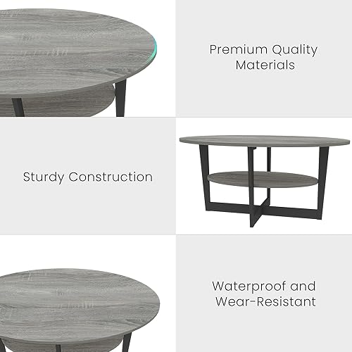 Miniatura 4 de Mesas de centro para sala de estar, juego de 3 piezas, mesa de centro redonda y mesas auxiliares con almacenamiento abierto de 2 niveles para