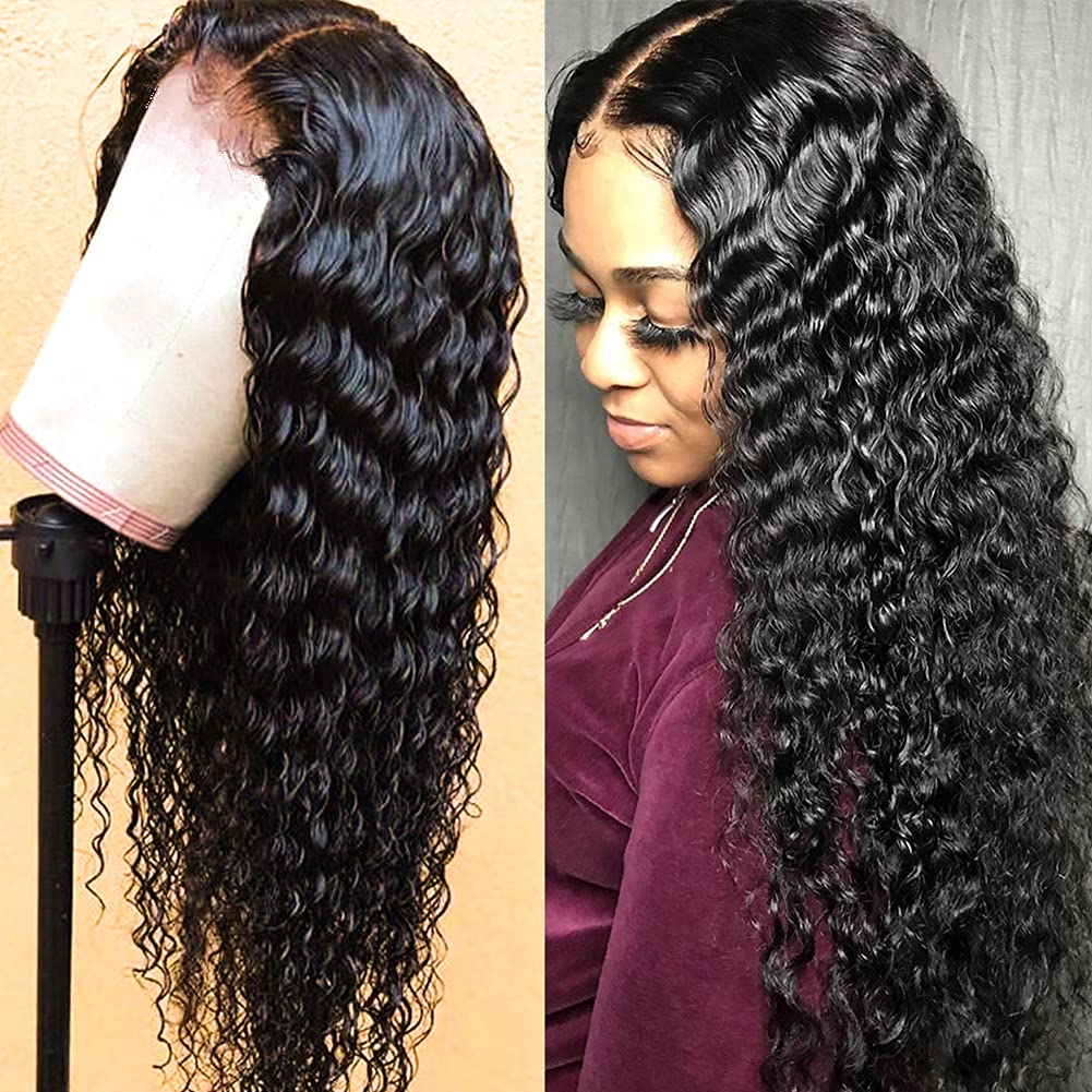 Ali Pearl Wig Deep Wave 13x4 Lace Front Human Hair Wigs For Black Women Pre Plucked Brazilian Virgin Lace Wig Long Deep Wave Glueless Lace Frontal Wigs Natural Hairline 180% Density (18inch)