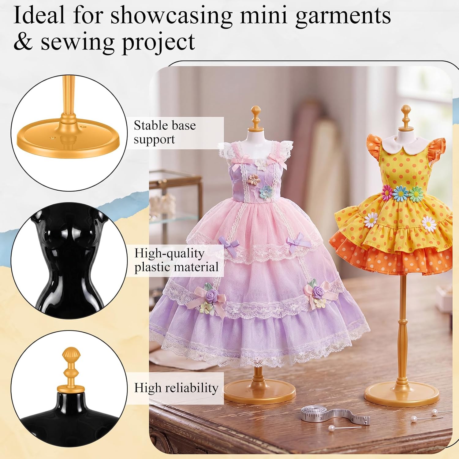 Novabright Set of 4 Mini Dress Form Display Stands 11inch Black & White Plastic Mannequin Busts with Base for Clothing, Sewing Samples, Boutique Display