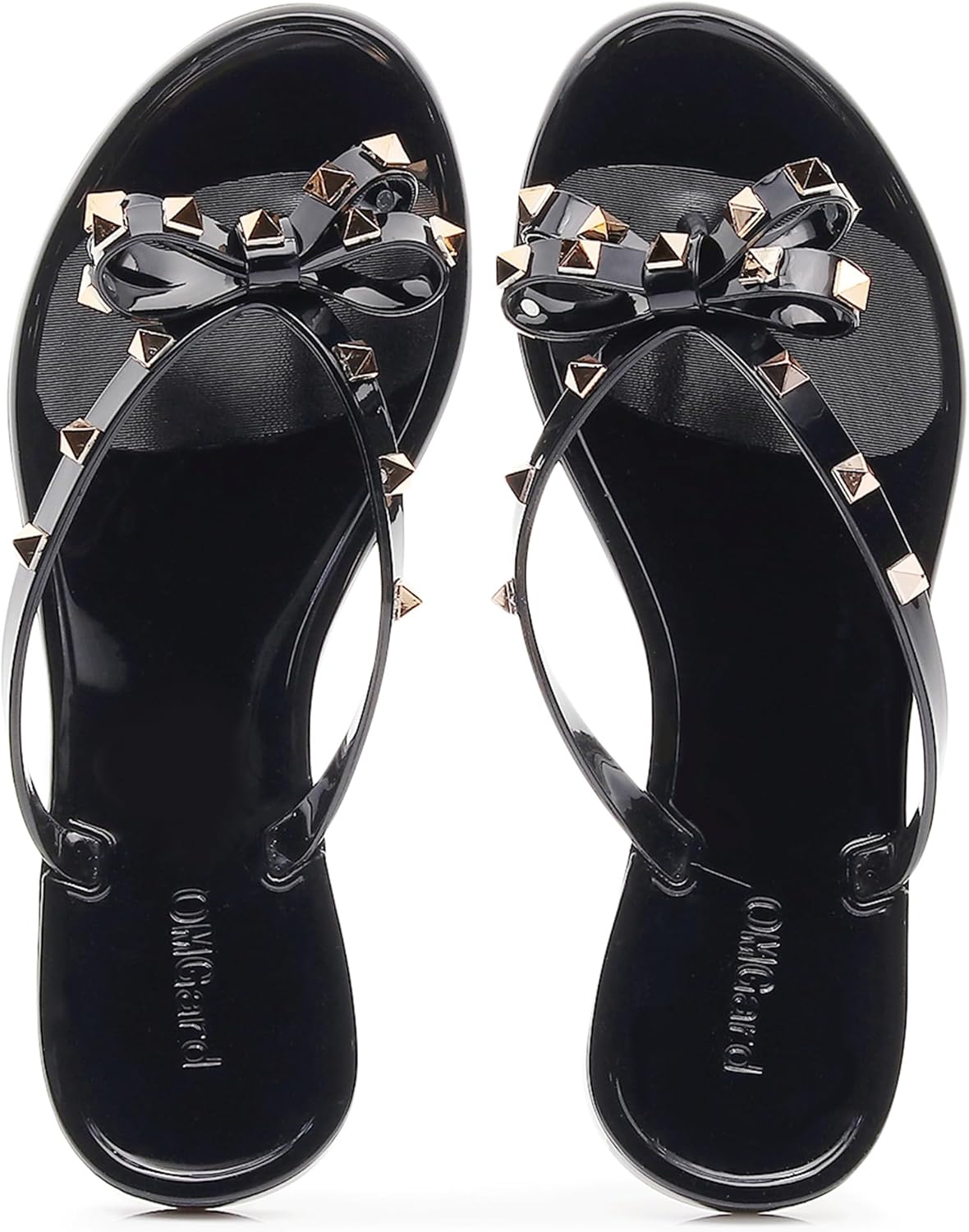 Studded Jelly Shoes for Womens Bow Flip Flops Jellies Sandals Flat Black... - Picture 31 of 174