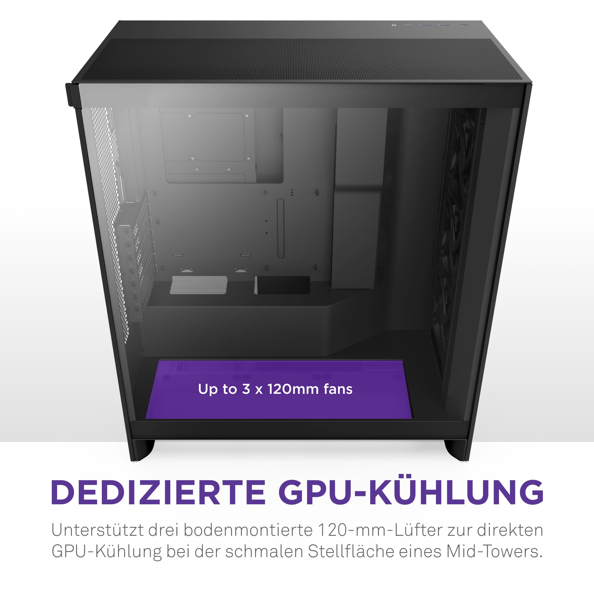 NZXT H7 Flow | Mid-Tower-ATX-Airflow-Gehäuse | Bis zu 3 x 120-mm-Lüfter im Boden zur direkten GPU-Kühlung | 3 x 120-mm-Frontlüfter | 420-mm-Kühler-Trägerplatte vorn | Schwarz