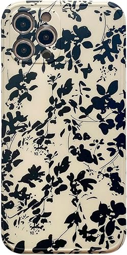 Reezaddin Funda para teléfono con diseño retro de flores negras compatible con iPhone 13 Pro, diseño moderno con bonitas flores, diseño elegante,