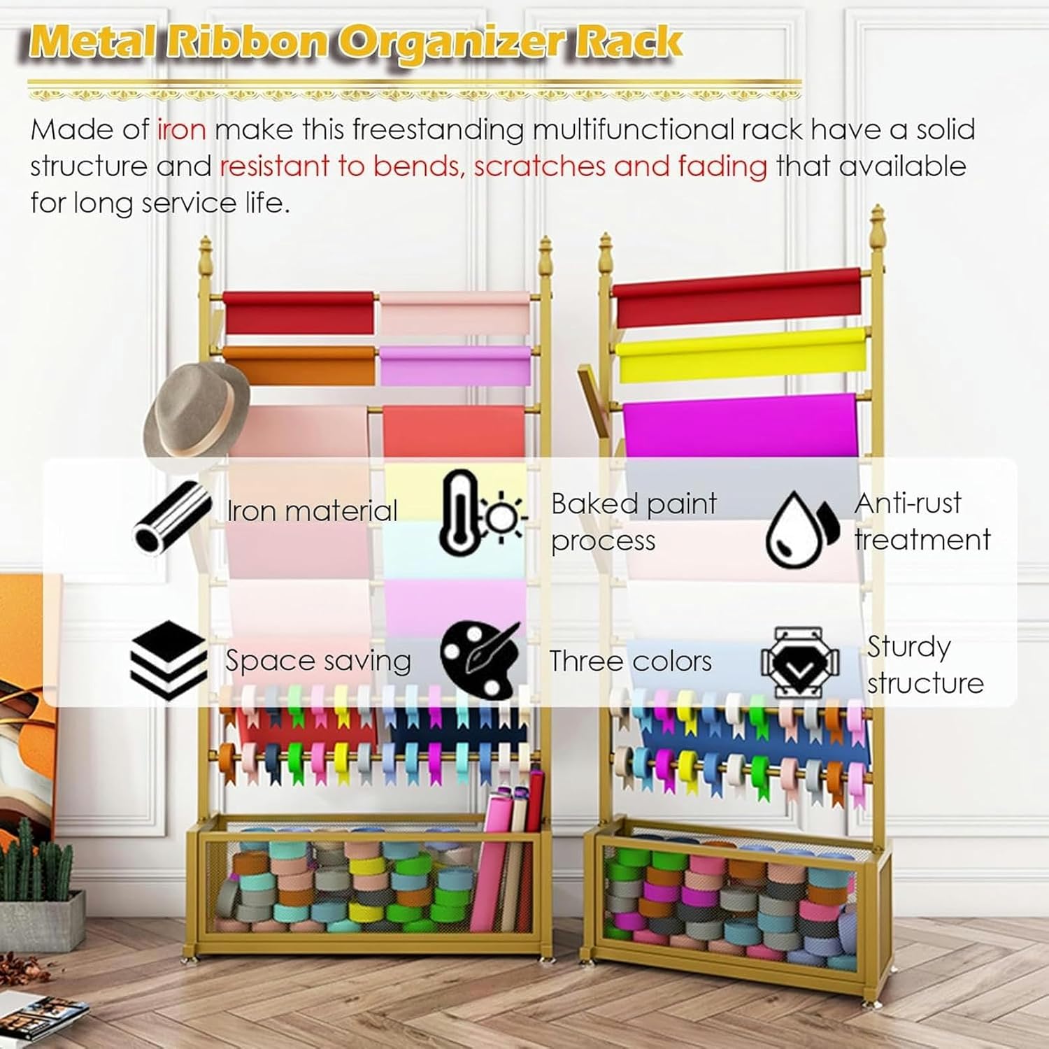 Large 9-Layer Ribbon Organizer Rack for Flower Shop, Necktie Storage Holder Thread Stand Scarf Display Shelf，Commercial Metal Floor Standing Display Rack, 70x35x180cm/27.6x13.8x70.9in, White