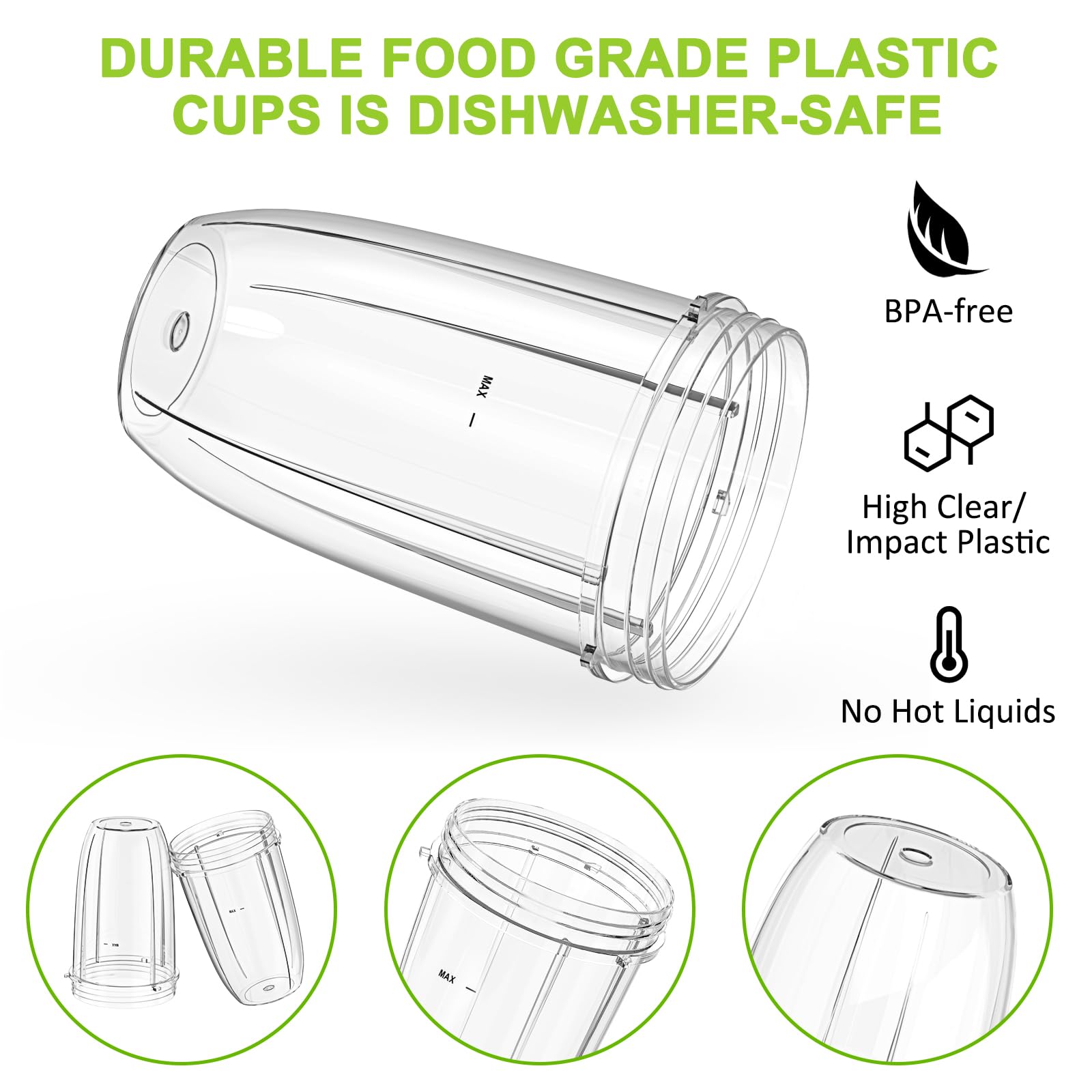 Confezione da 2 Bicchieri da 24 oz di Ricambio Compatibili con NutriBullet da 600 W e 900 W Serie con Lame di Estrazione