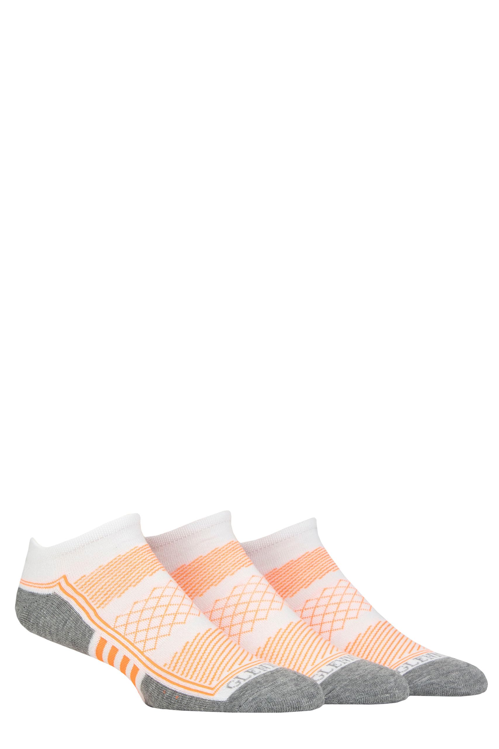 Glenmuir Mens Sport Trainer Socks - Patterned Cushioned, Low Ankle Cuffs, Arch Support 3 Pair Multipack Recycled Paper Packaging White 7-11
