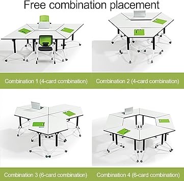 Folding Conference Table Foldable Conference Table, Flip Top Mobile Training Table, Mobile Training Seminar Table with Caster Wheels, Suitable for Office,classr(White-6pcs)
