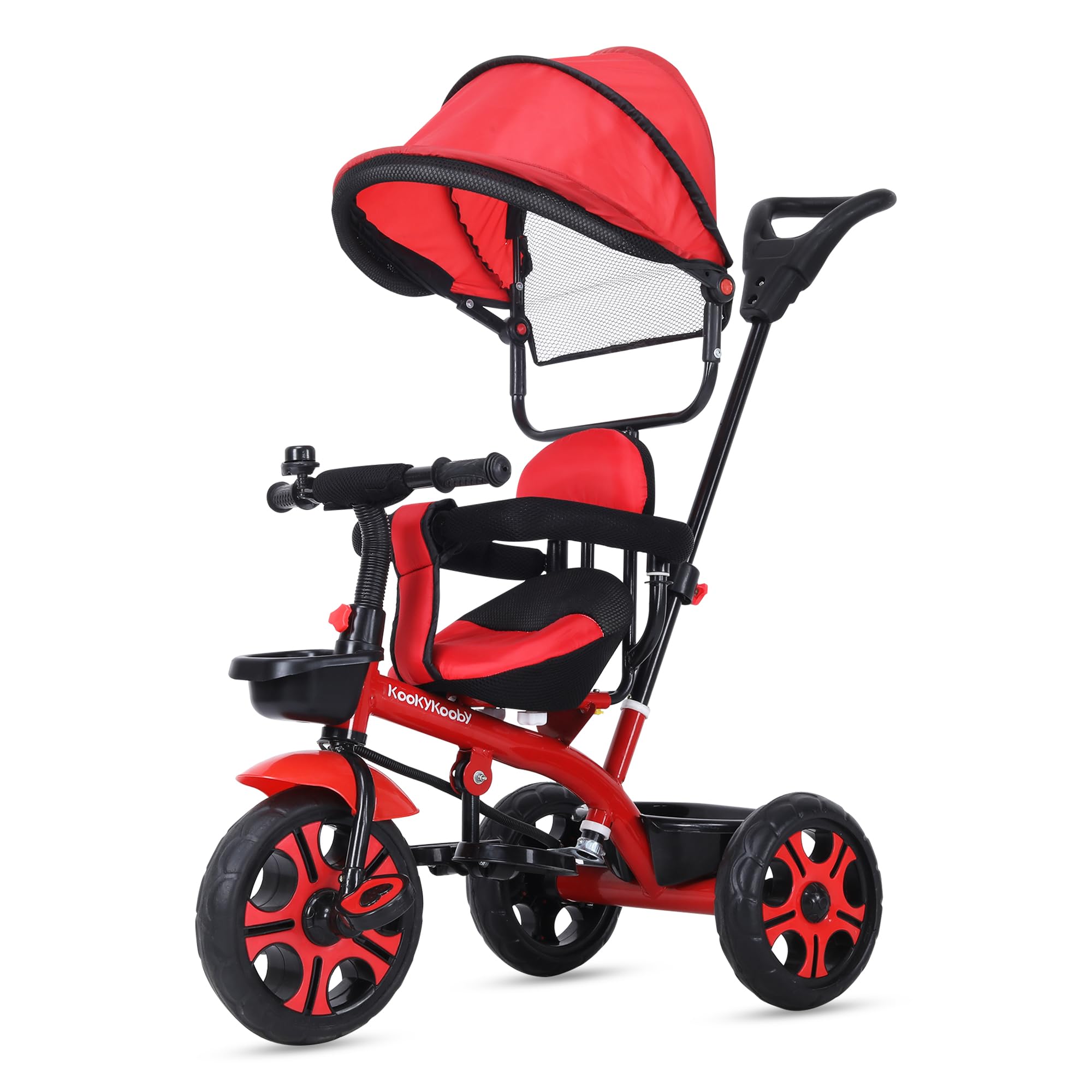 Baby Tricycle with Parental Control, Canopy & Storage Basket – Adjustable Push Handle, Safety Harness & Backrest | Premium Kids Trike for Boys & Girls (1-5 Years) (Red)-image-30