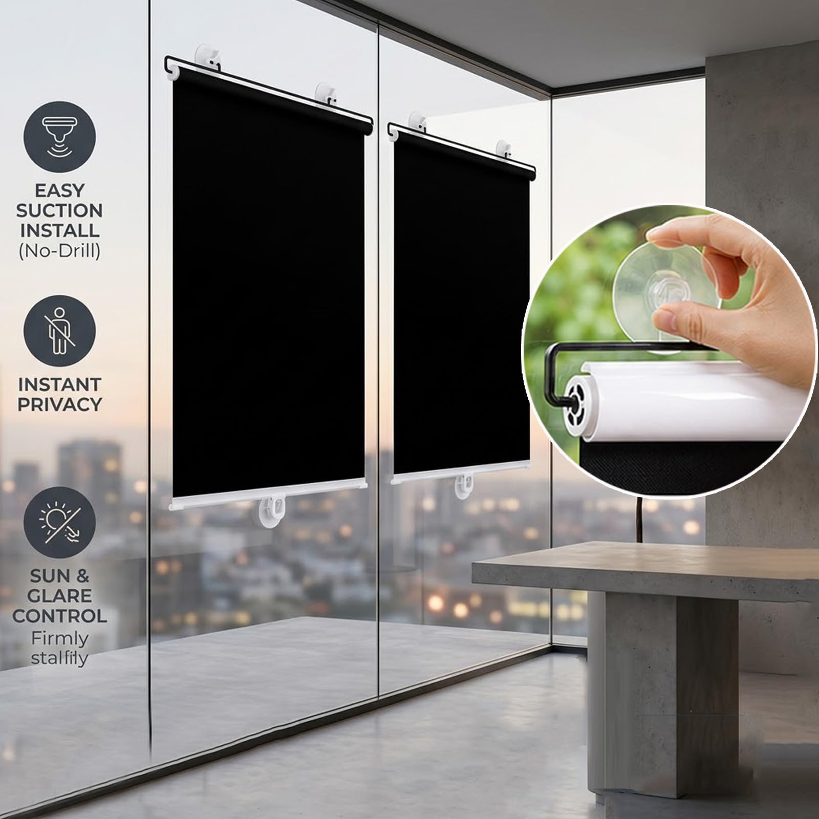 Tende Oscurante con Ventose Senza Fori Tendine Oscuranti per Finestre L 30-80cm, A 60-200cm Tende Avvolgibile Retrattile Parasole Termico Isolante Anti-UV per Auto Casa(70x200cm)