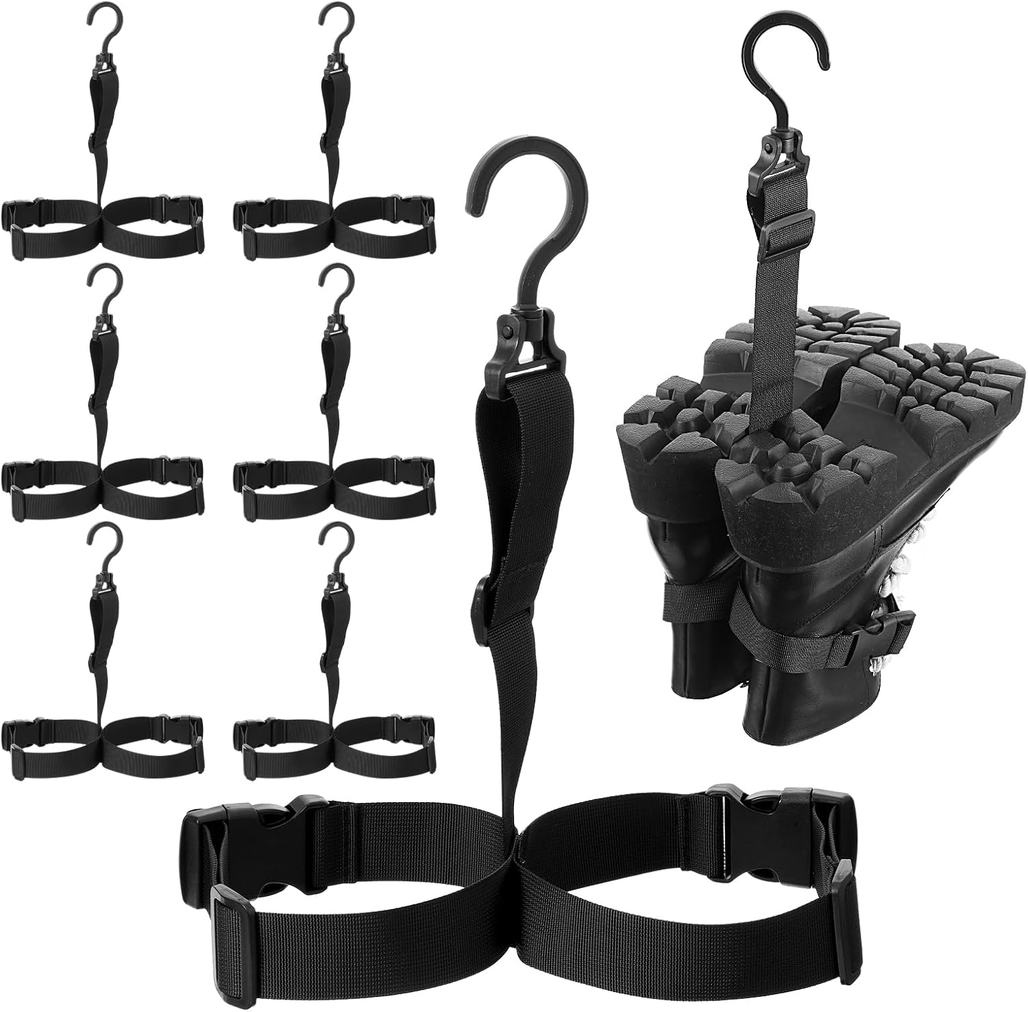 6 Pcs Fishing Wader Boot Hanger, Adjustable Strap Fishing Boots Rack with 360° Swivel Hook for Easy Storage and Fast Drying, Boot Drying Rack for Hanging Belts