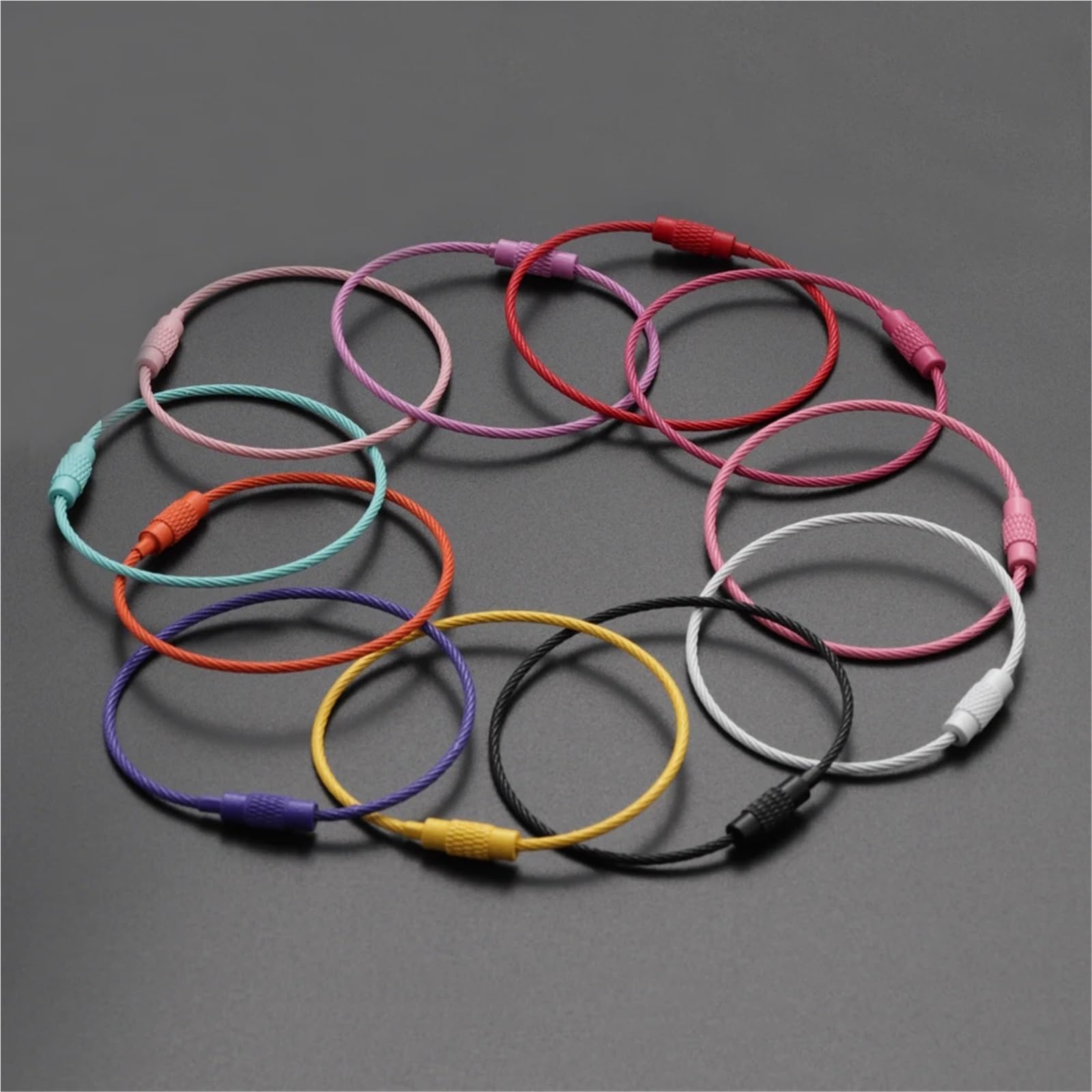 Llaveros de alambre metálico, Llavero de alambre de acero inoxidable, bucles de Cable, 100 Uds., anillo de dispositivo de bloqueo de tornillo, Multicolor