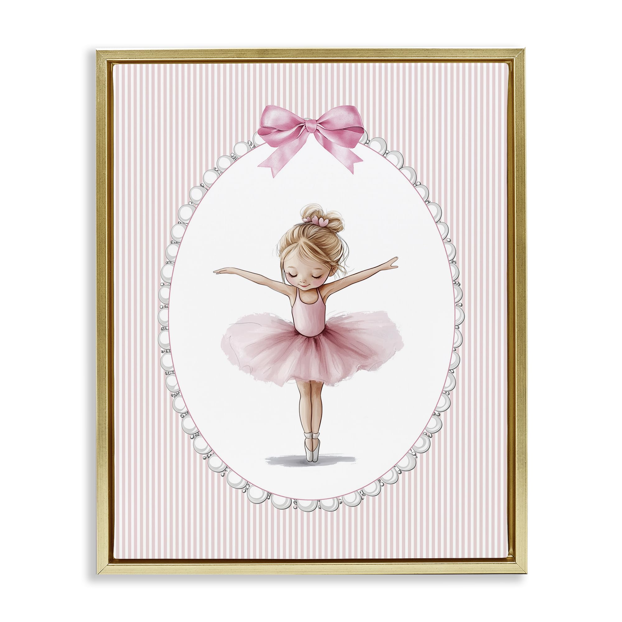 Stupell Industries Metallic Gold (Matte) Graceful Pink Ballerina Dance, 24 X 30 Inch Canvas In Floater Frame