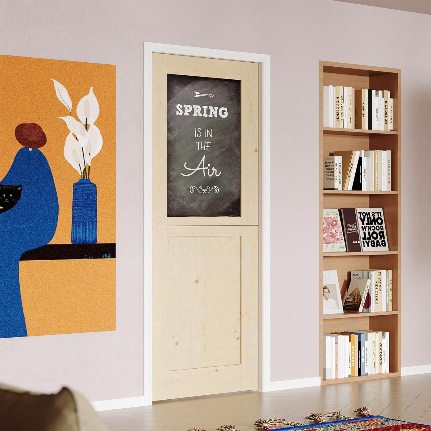 36" x 80" Interior Dutch Door, Half Chalkboard Split Single Door Slab, Modern Style Farmhouse Closet Doors, Natural Pine Wood(Not Include Door Hinges)
