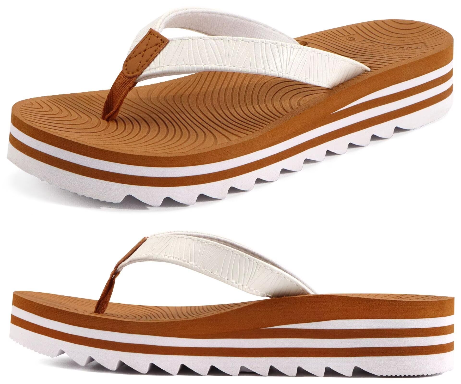 KuaiLu Women's Arch Support Platform Flip Flop Sandals