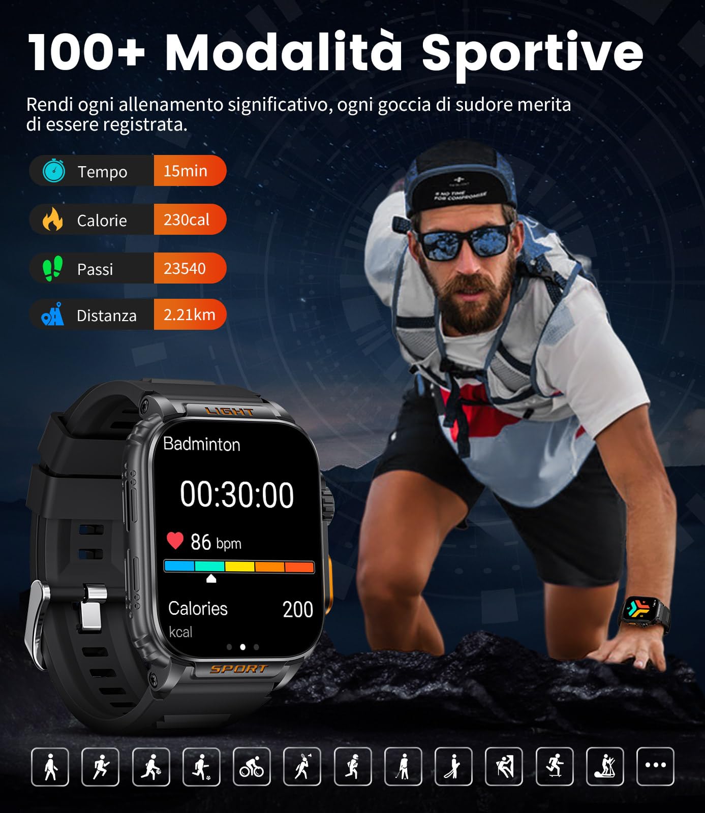 LIGE 2024 Smartwatch Uomo Militare con Torcia LED,1,91" HD Display Rugged Smartwatch Orologio con Chiamate Bluetooth,Impermeabile IP68,430mAh 100+ Modalità,SpO2,Sonno,Notifiche WhatsApp Android iOS
