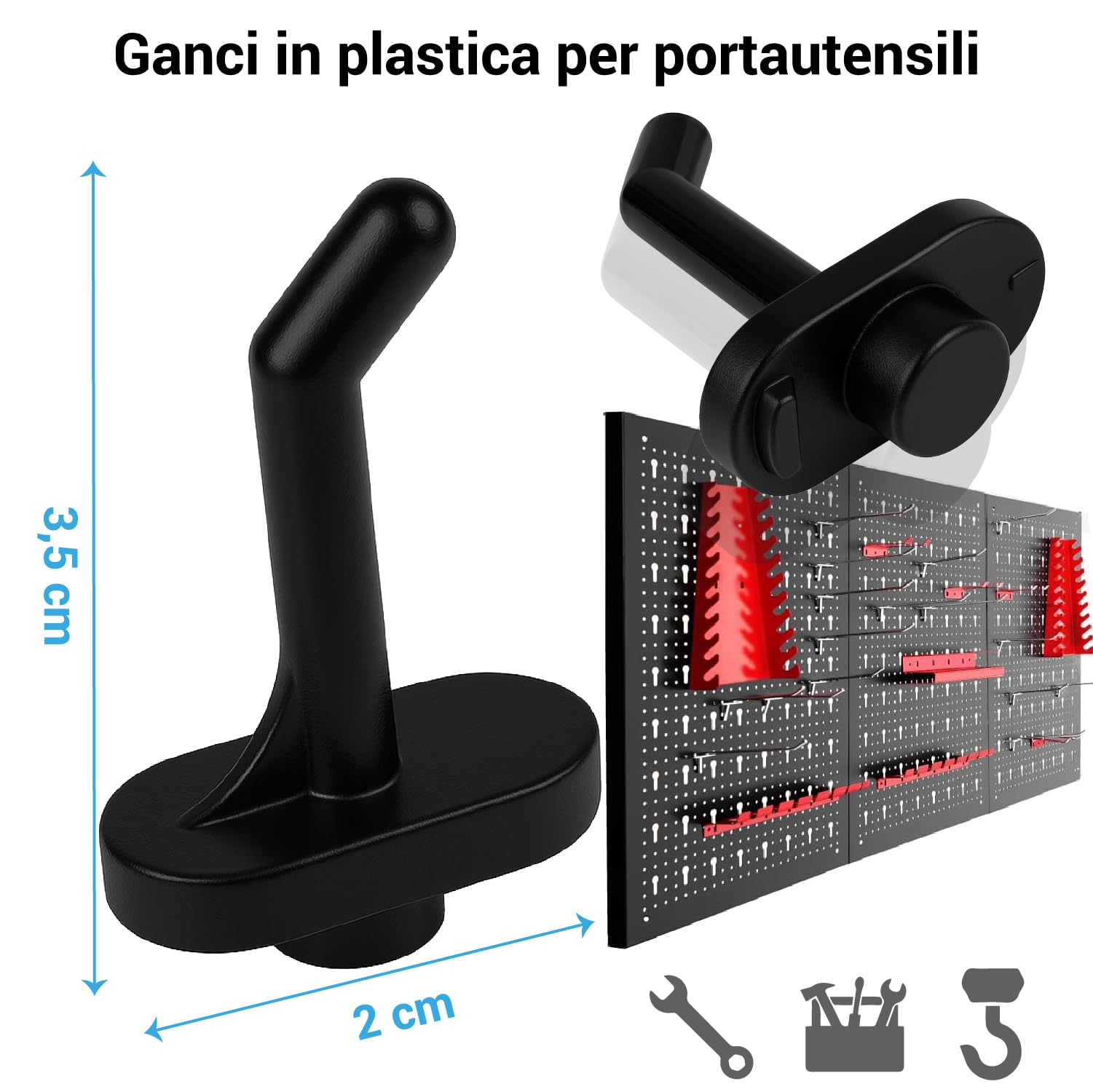 Crisalide® - Ganci Per Pannelli Forati Portautensili, Plastica O Ferro Zincato, Confezione Da 100 Pezzi - Resistenti e Facili Da Installare - Fissaggio Sicuro (Gancio Piccolo Plastica)