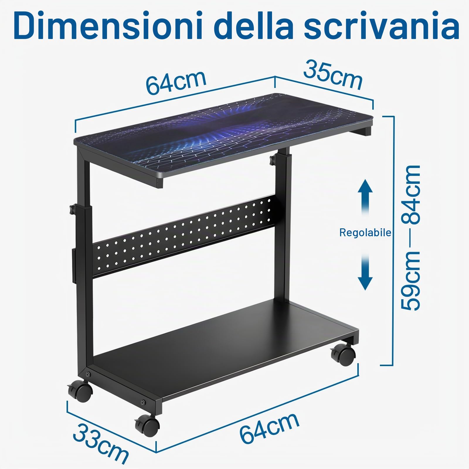 Supporto per CPU a 2 strati, regolabile in altezza, supporto per CPU ATX, sotto scrivania stampante con ruote e mouse pad