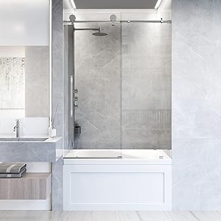 Elan Hart 56 to 60 in. W x 66 in. H Sliding Frameless Tub Door in Stainless Steel with 3/8 in. Clear Glass-VG6022STCL6066