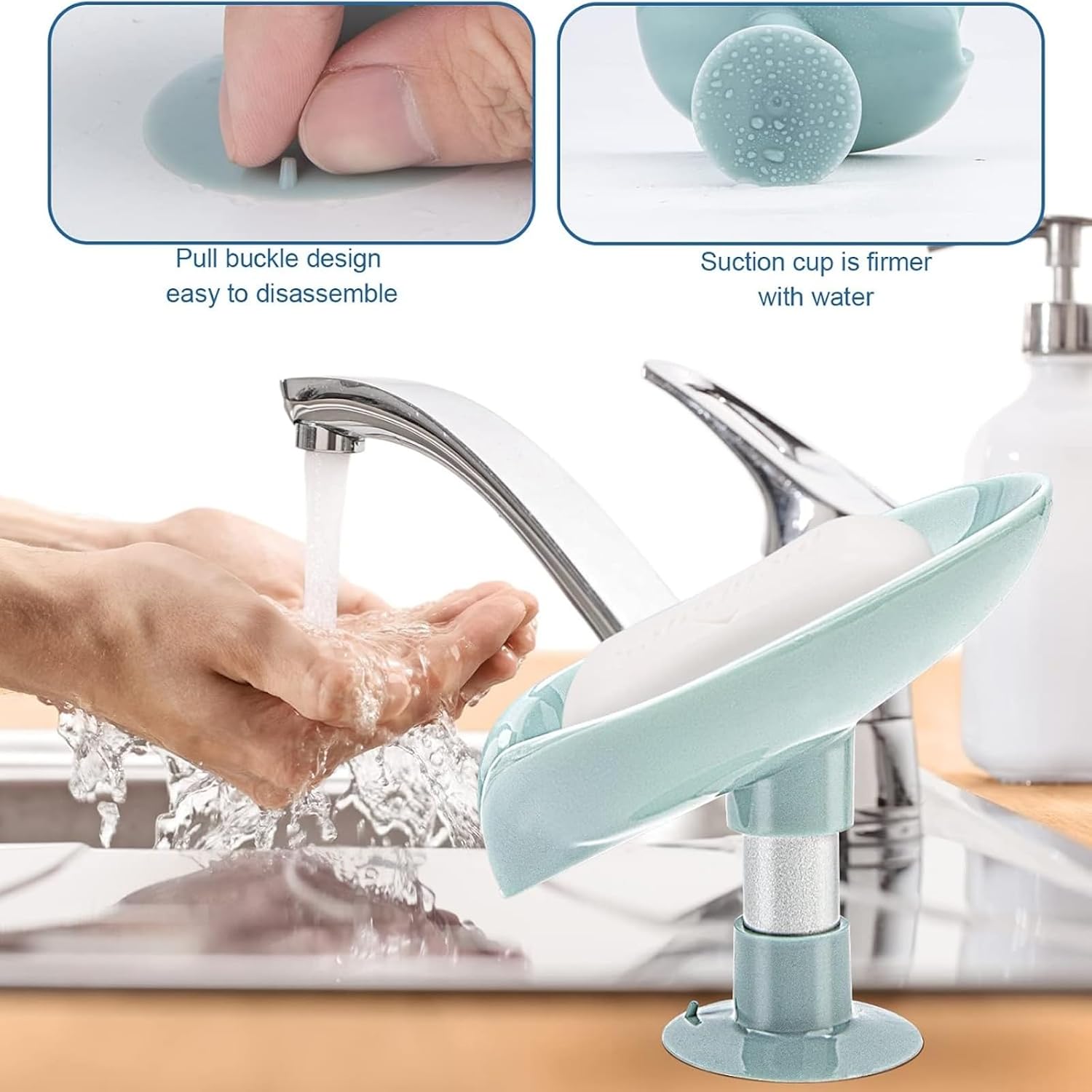 ANIS・KEBBR 2 Pack Leaf Self Draining Soap Holder Suction Cup No Drill Rack Bathroom Kitchen Sink