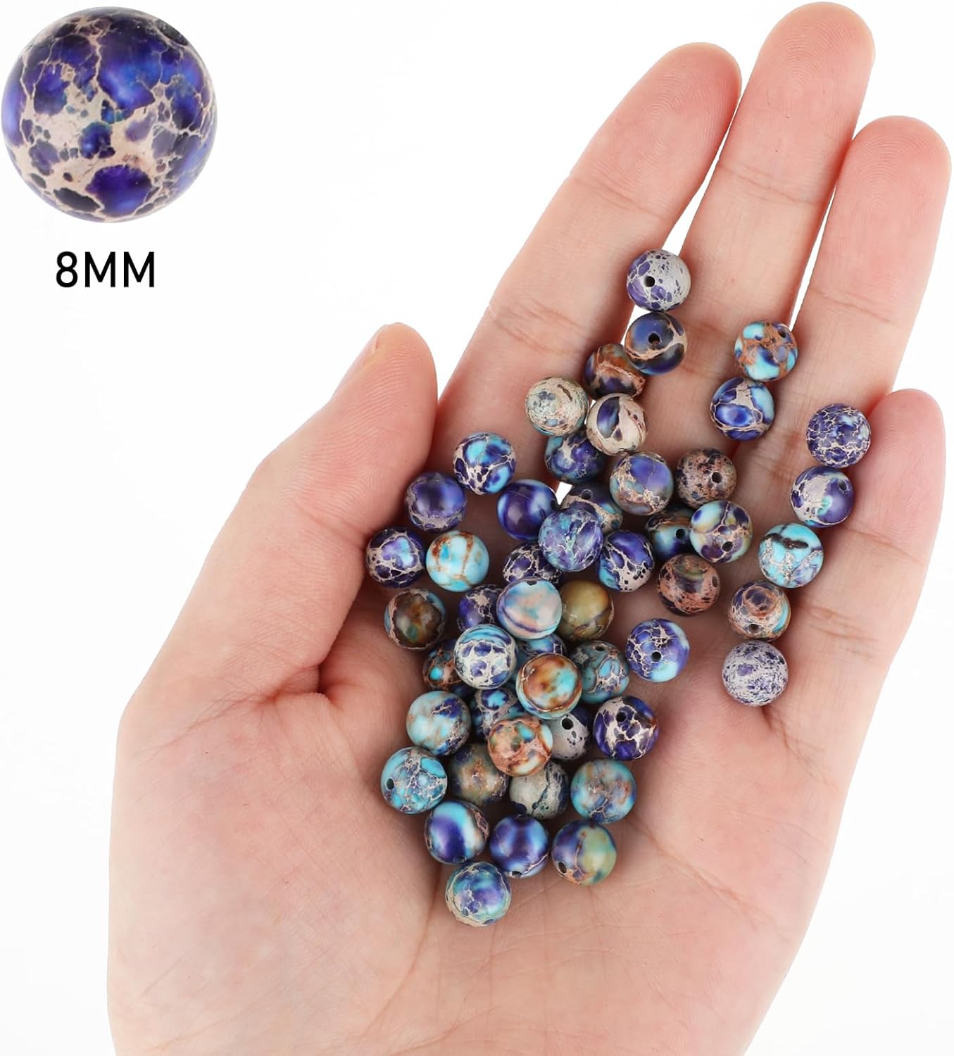 47Pcs 8MM Imperial Sea Sediment Gemstone Beads Natural Round Stone Beads Jasper Beads for Jewelry Necklace Bracelet Making(Multicolor B) - Image 3