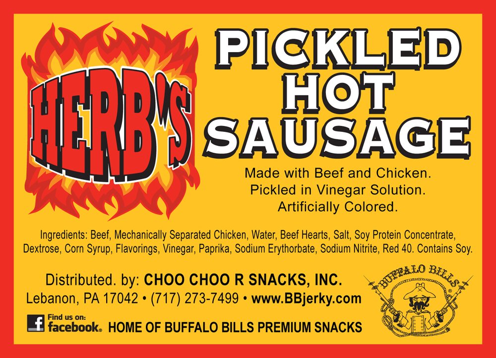 Herb’s Pickled Hot Sausages 0.7oz Individually Wrapped - 24-ct Pickled Hot Sausages Per Cup