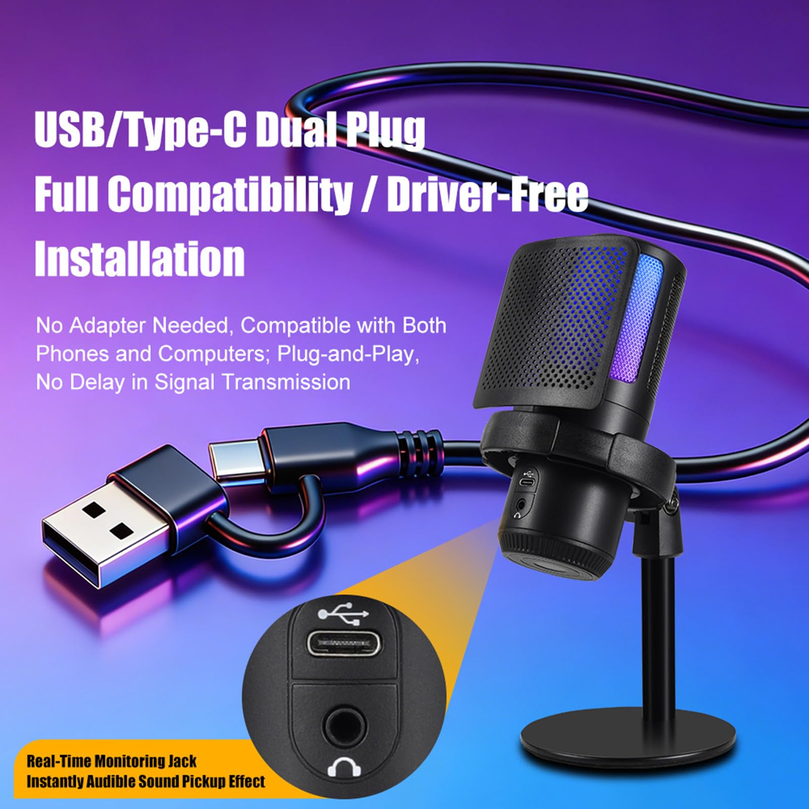 Micrófono USB de estudio profesional con filtro reductor de ruido para transmisión de video y canto profesional, micrófono condensador USB con filtro de ruido para transmisión