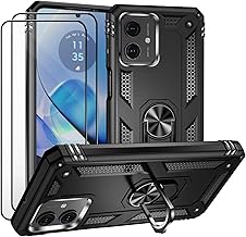 CLYDITE Cover for Motorola Moto G54 Black Tempered Glass [2 Pack] Silicone TPU 360° Rotating Ring Holder Case for Car Phone Case Shockproof Military Grade Cases