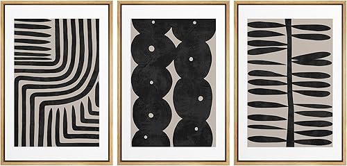 Miniatura 42 de SIGNLEADER Lienzo enmarcado para pared, juego de arte de collage de polígonos retro marrón tostado, ilustraciones con formas abstractas, arte