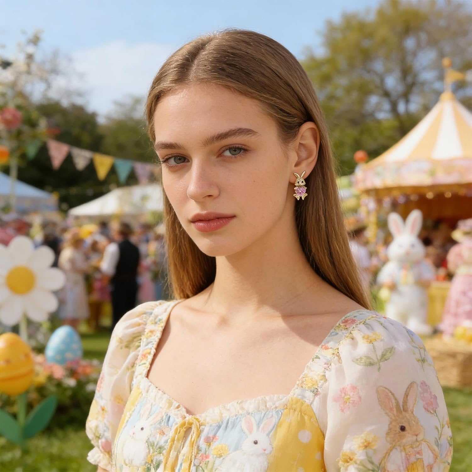 Harry and Henry Easter Earrings for Women Sparkly Rhinestone Pink Bunny Rabbit Spring Holiday Fashion Jewelry Gifts - Image 3