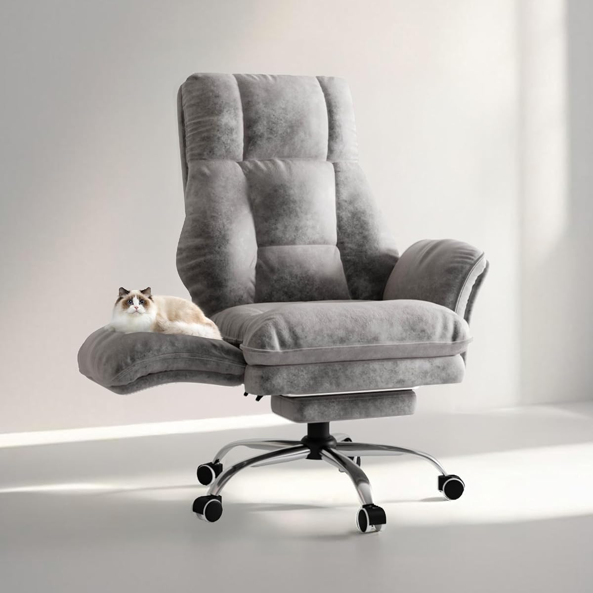 Big and Tall Office Chair, Flip Armrests for Pets & Cross Legged Sitting, Executive Ergonomic Computer Gaming Chair with Foot Rest, Premium Tech Fabric Wide Seat Reclining Desk Chair