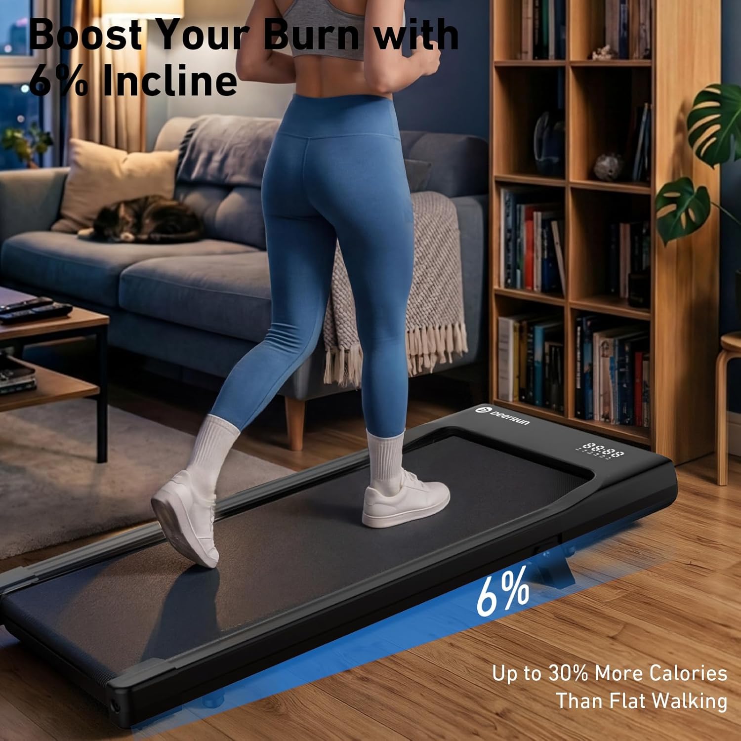 DeerRun 6% Incline Walking Pad, 2.5HP Quiet Under Desk Treadmill with 300lbs Capacity, 3.8MPH, App & Remote Control, Walking Pad Treadmills for Home Office & Small Spaces