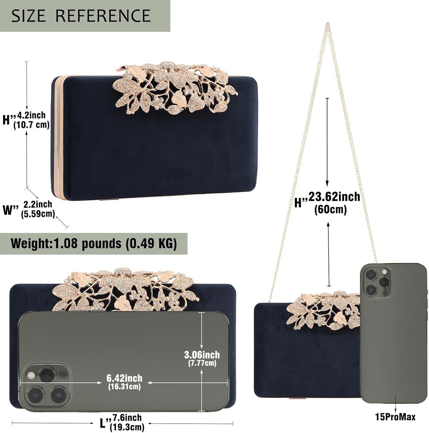 DEXMAY Women's Evening Clutch Bag with Rhinestone Flower Clasp,Crystal Purse for Wedding,Party,Prom
