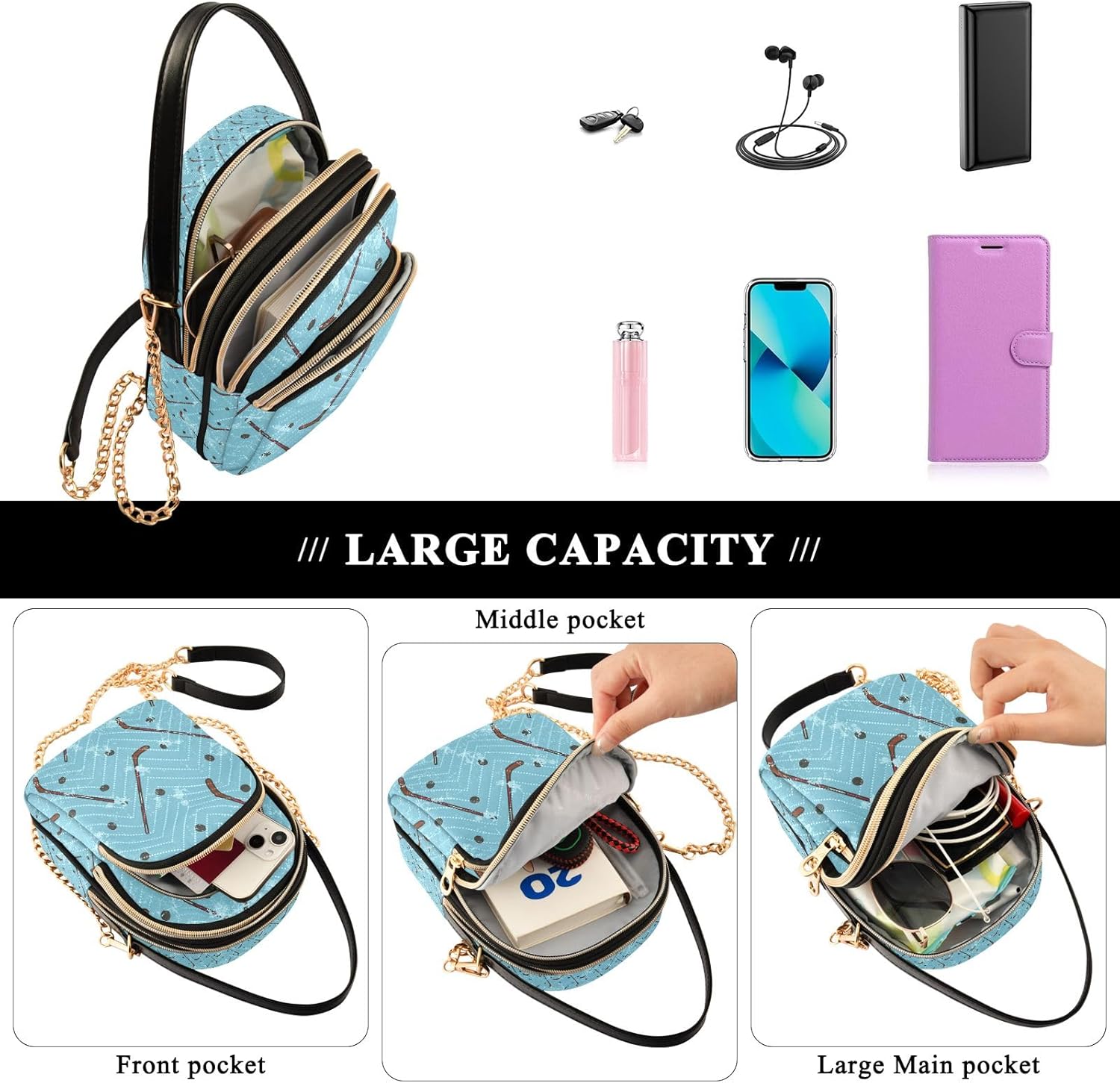 Unicorn Background with Rainbow Crossbody Handbags for Women Casual Leather Shoulder Phone Purse