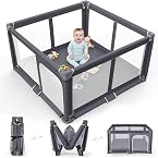 Grobeybees Foldable Playpen, Collapsible Play Yard with Bag & Mat, Playpen for Babies and Toddlers, Baby Playard, Indoor & Outdoor Play Pen, Sturdy Safety Baby Play Yard