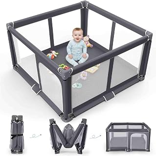 Foldable Baby Playpen Portable Travel Play Yard, Dark Gray | Safety Play Yard for Babies & Toddlers, Indoor & Outdoor Use, Carry Bag Included, Collapsible, Portable，Sturdy & Secure