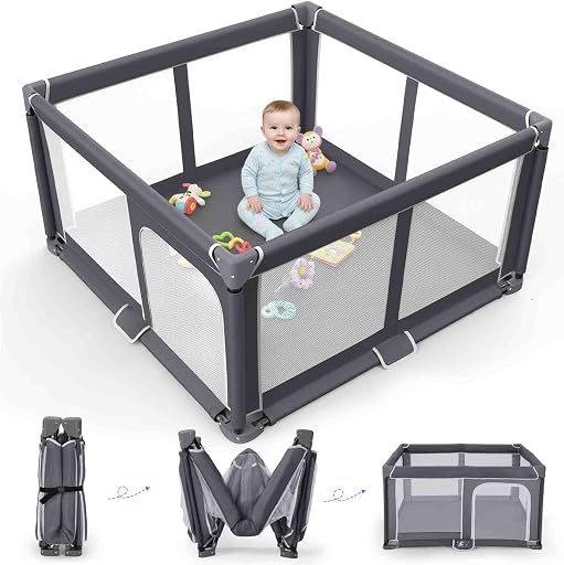 Foldable Baby Playpen Portable Travel Play Yard, Dark Gray | Safety Play Yard for Babies & Toddlers, Indoor & Outdoor Use, Carry Bag Included, Collapsible, Portable,Sturdy & Secure