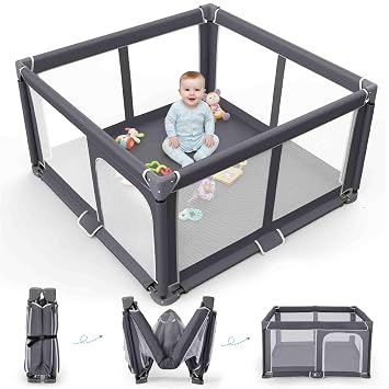 Foldable Baby Playpen Portable Travel Play Yard, Dark Gray | Safety Play Yard for Babies & Toddlers, Indoor & Outdoor Use, Carry Bag Included, Collapsible, Portable,Sturdy & Secure