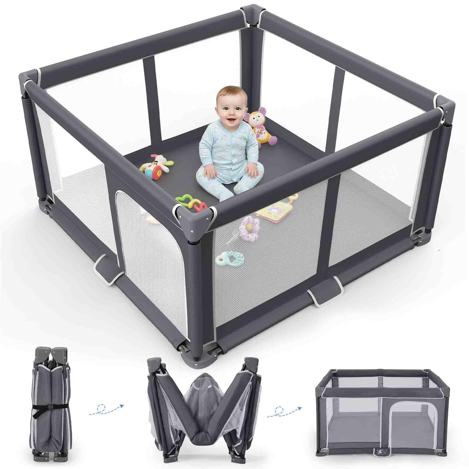 Photo 1 of Grobeybees Foldable Baby Playpen - Dark Gray, 50"x50"