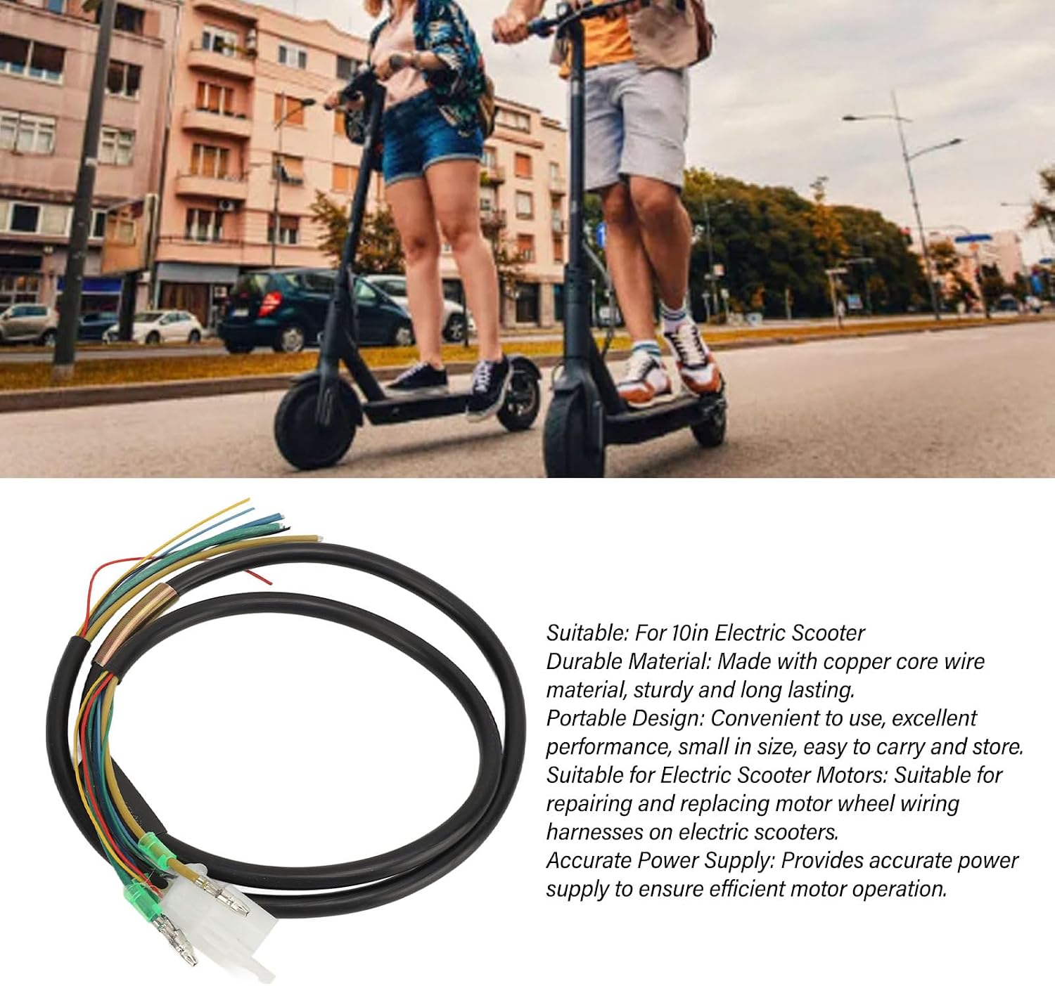 E-Scooter Motor Wire Harness 2.5mm Copper Core | For 10in 1200W Hub Motor | Universal Replacement Cable | High-Sensitivity Signal Transfer | Easy Plug-and-Play Install