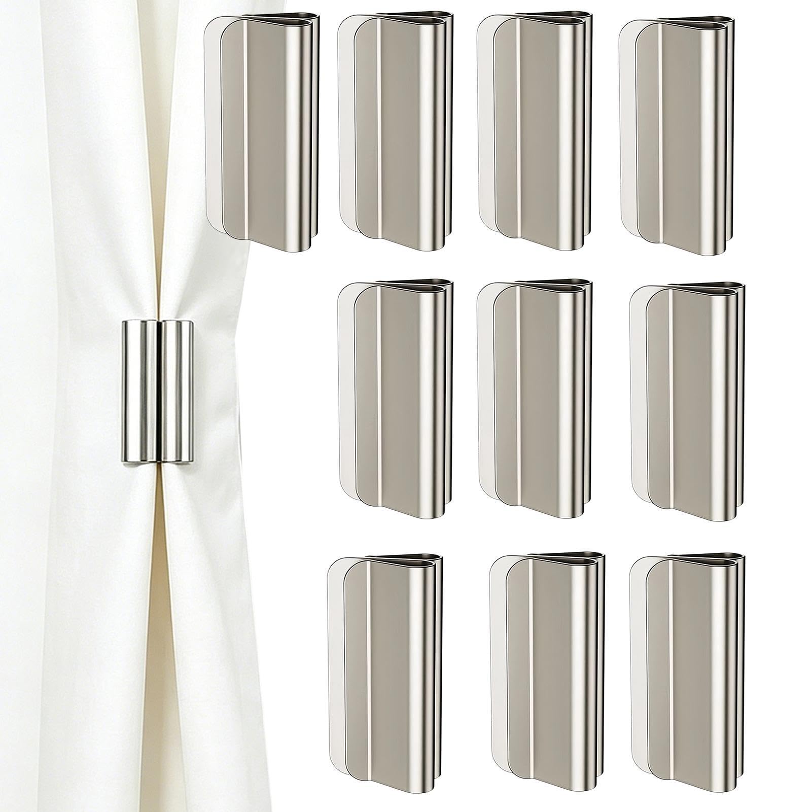 Fermaglio magnetico per tende, 10 clip in acciaio inox, sistema di chiusura rimovibile per tende, forte tenuta e facile installazione, per soggiorno, camera da letto e bagno