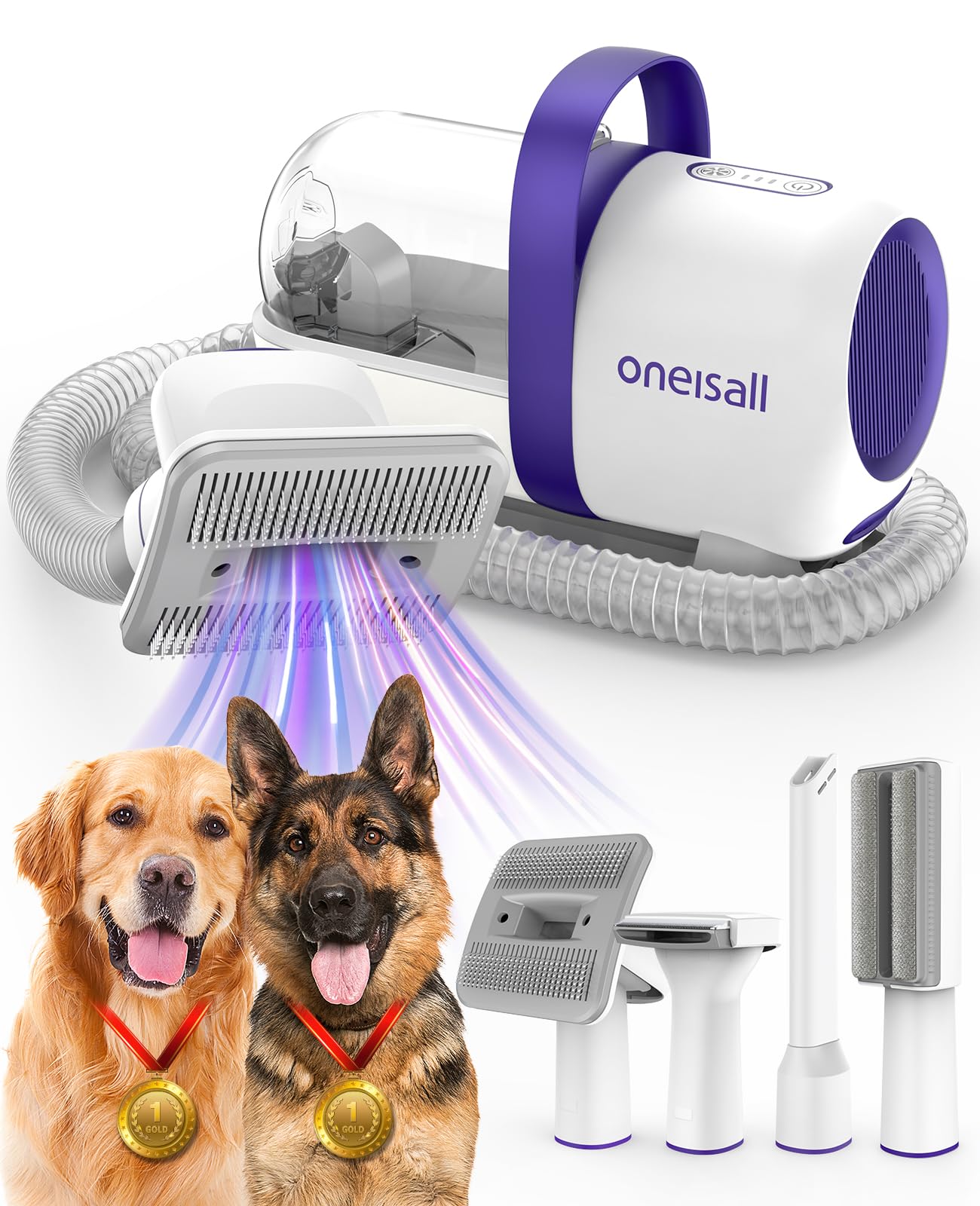 oneisall Aspiradora de pelo para perros y kit de aseo para perros (Morado)