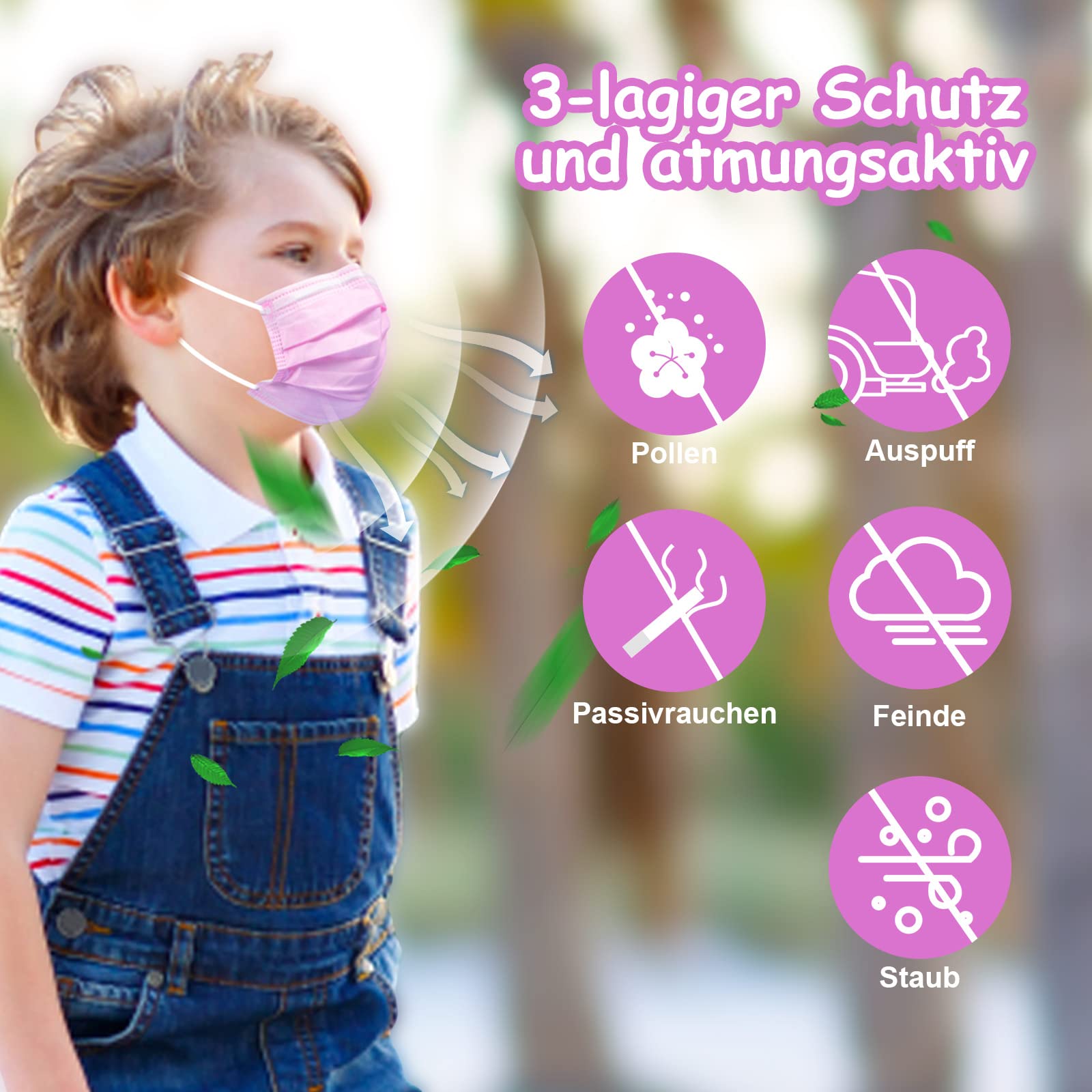 Produktbild von 100 Bunte Kindermasken Typ IIR – 3-lagig, Made In Italy, CE-zertifiziert, Filter >98 %, Anti-Beschlag