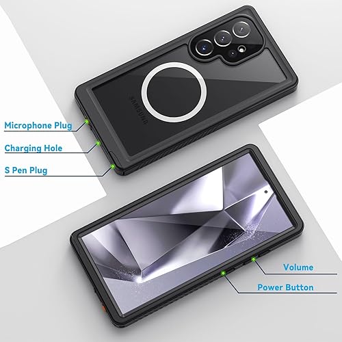 Miniatura 4 de Lanhiem Funda magnética para Samsung Galaxy S24 Ultra, IP68 impermeable a prueba de polvo, protector de pantalla integrado, resistente a prueba de