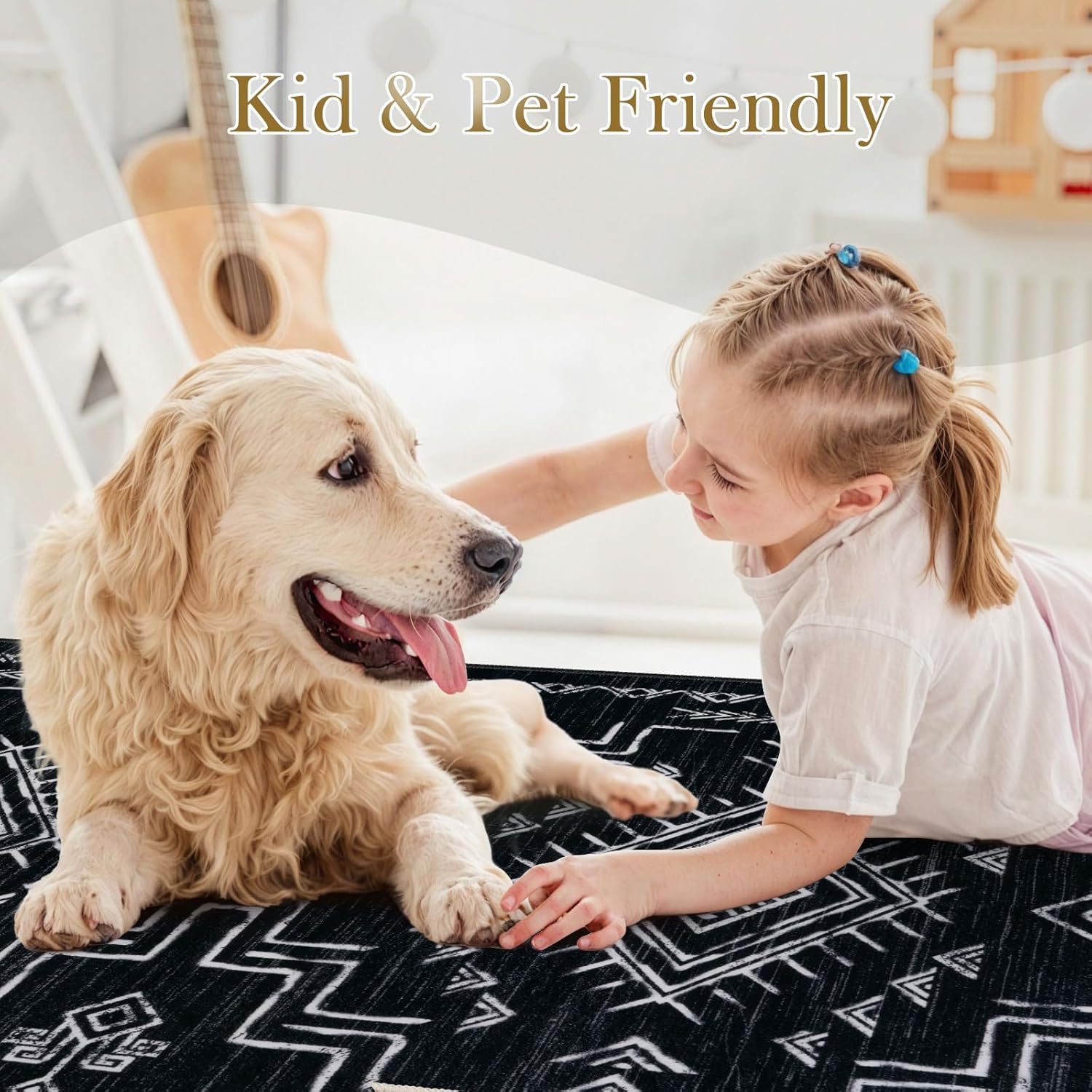 STARUIA Washable Runner Rug, 2x6 Black Runner Rugs for Hallway, Non-Slip Kitchen Runners, Western Aztec Tribal Boys Low Pile Non-Shedding Carpet for Hallways, Entryway, Bedroom, Bathroom(Black 2'x6')