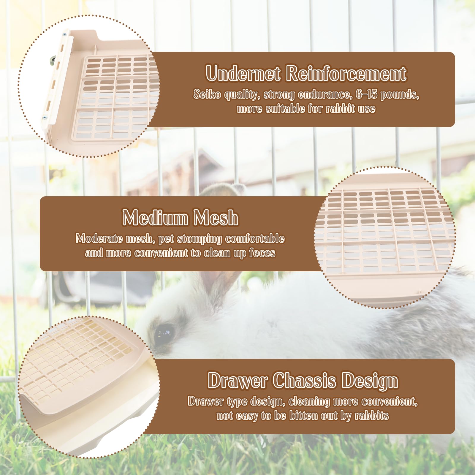 volumoon Bac à Litière en Cage de Lapin, Grand Bacs à litière pour Chat, Bac à Litière avec Tiroir Amovible, Apprendre à Utiliser la Toilette, Bac Plus Grand pour Lapin, Cochons d'Inde, Furets