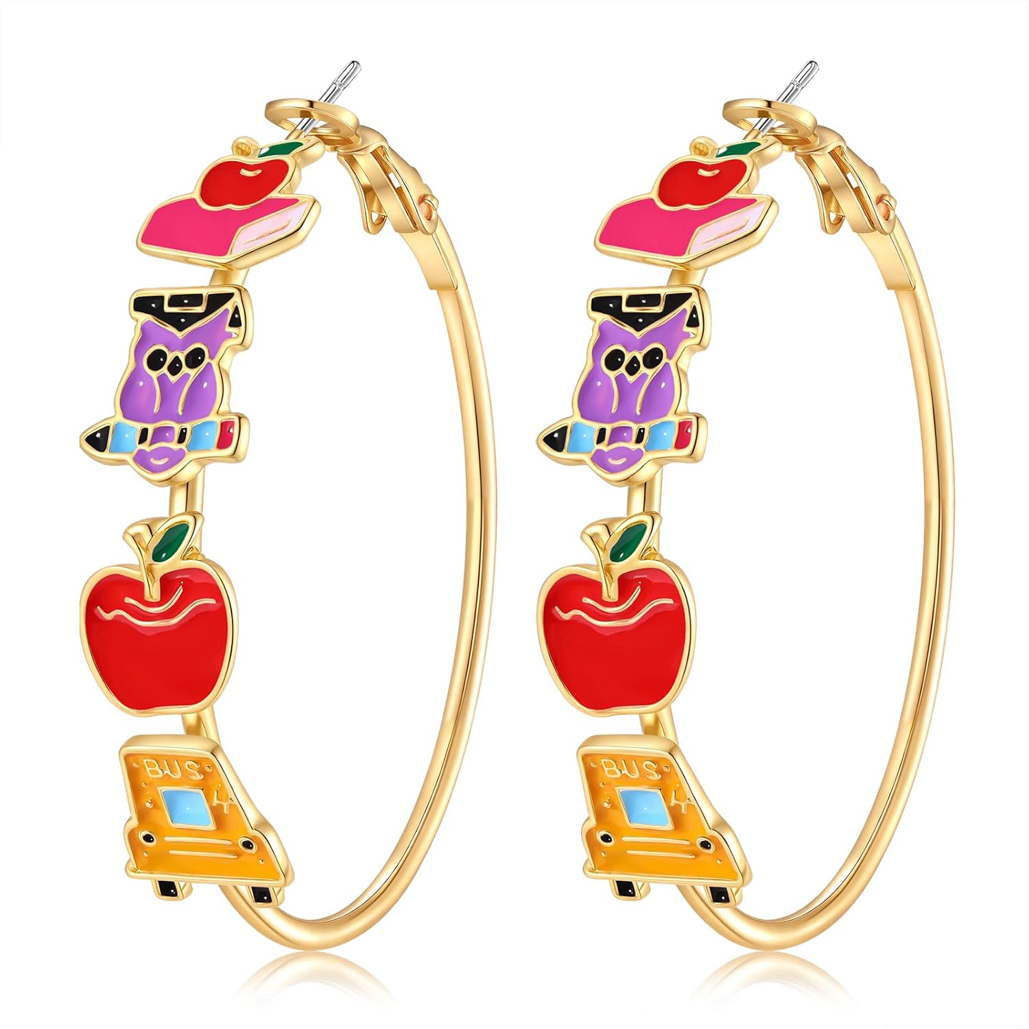 Teacher Appreciation Gifts for Women Teacher Earrings Book Pencil Hoop Earrings Back To School Jewelry Accessories Outfits