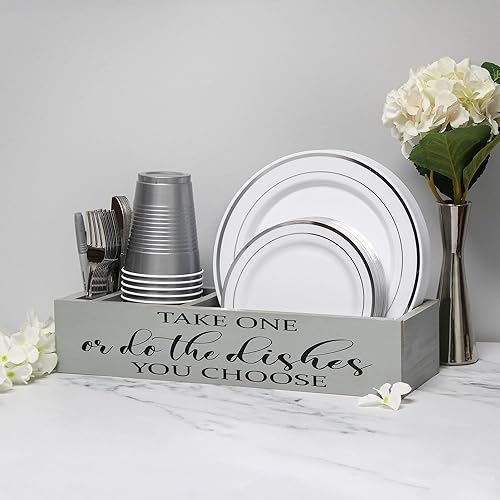 Miniatura 7 de Elegant Designs HG2034-GRY - Púas de despensa de madera para encimera de cocina, organizador decorativo con Take One or do The Platos... Elige una