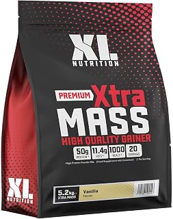 XL Nutrition Xtra Mass 5.2kg | Premium Mass Gainer | 50 Grams of Protein | 1000 Calories | Added Creatine Monohydrate, BCAA and Glutamine | 20 Servings (Vanilla)